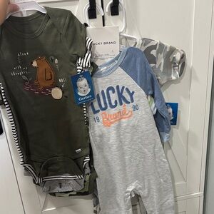 Lucky Brand Bear and Logo Baby Onesie Set